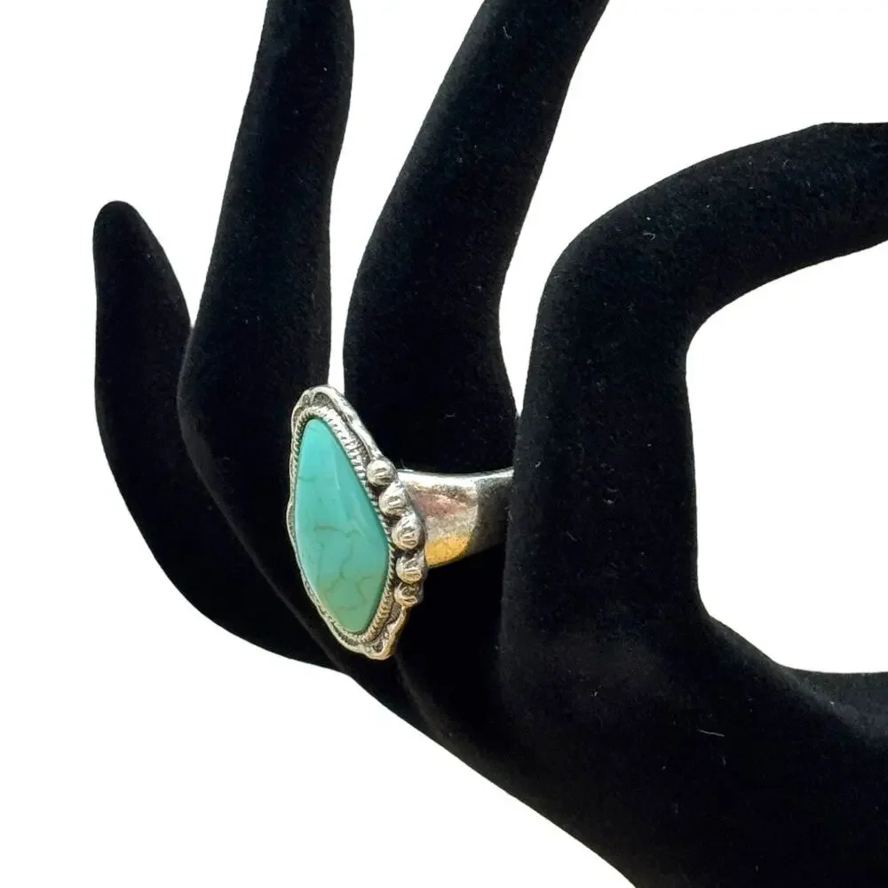 Turquoise Stone Stretch Ring Silver